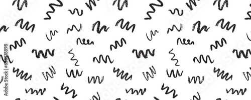 Confetti squiggle scribble seamless pattern. Vector stock hand draw crayon brush stroke illustration for design template abstract background kids birthday party banner. 