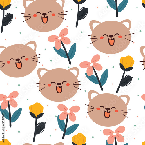 seamless pattern cartoon cat and flower. cute animal wallpaper for textile  gift wrap paper