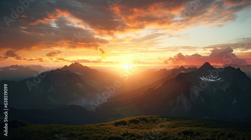 Mountains at sunset  scenery  illustration