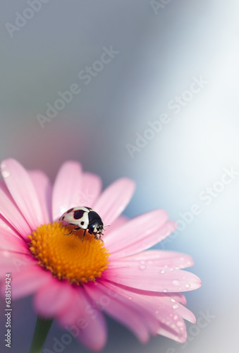 Ladybug on pink flower.
