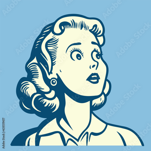 vintage cartoon illustration of a terrified woman