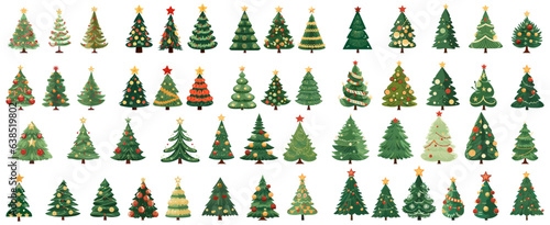 set of christmas tree. in the style of flat design hand drawing. isolated on a transparent background. eps 10