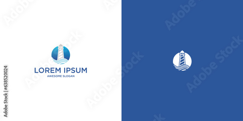 lighthouse tower logo design with waves