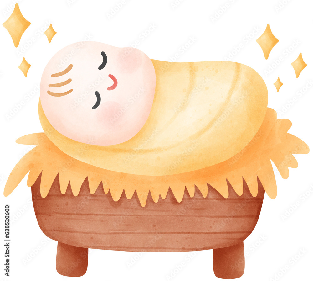Φωτογραφία Baby Jesus, Cute cartoon illustration Nativity of Jesus, birth of Jesus
