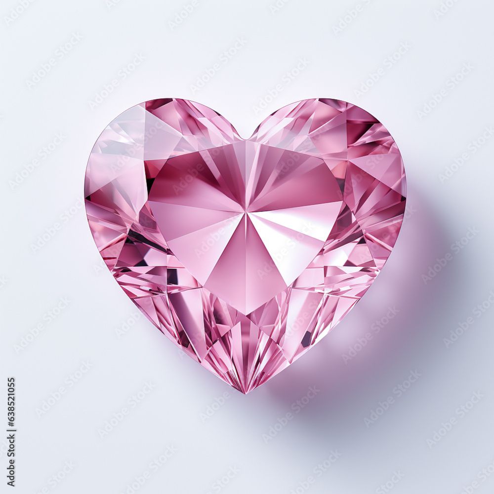 Large Sparkling Crystal Heart Shape of Amethyst - 3D Illustration of Isolated Pink Rose Quartz Broken Heart. Close-Up on White Background