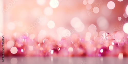 Pink Table Counter Top, Podium Pedestal, Abstract Living Room Space Background in Interior. Showcase Your Modern and Stylish Products. Product Mock up Display, Back Drop, Sparkly Bokeh. Generative AI.