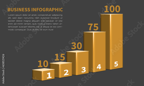 Vector of business gold 3d infographic bar chart with number on grey data report presentation on white background
