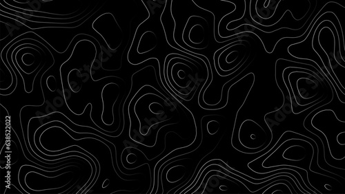 Modern designed topographic gradient map background. Geographic sketch position. Topo contour with stylized height. Mountain tourist trails, terrain backdrop. Vector illustration.