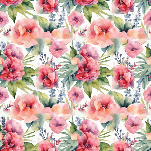 Floral shape watercolor seamless pattern.