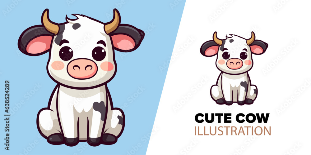 Cartoon Cow Nature Icon: Vector Illustration of Adorable Animal in Flat Style
