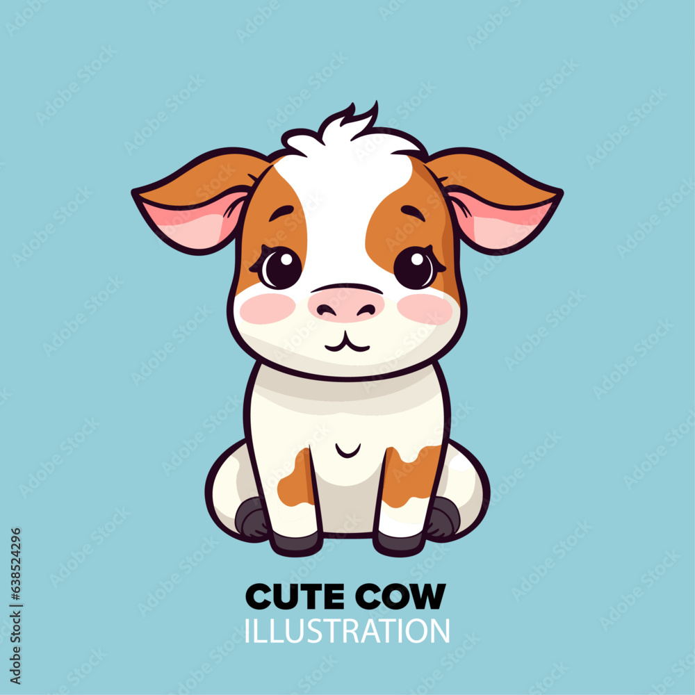 Adorable Cartoon Cow Icon: Vector Illustration with Nature Theme. Playful Flat Design. Adorable Cartoon Cow Icon: Vector Illustration with Nature Theme. Playful Flat Design.