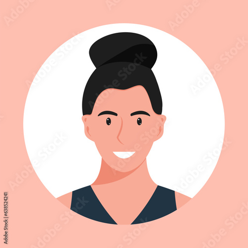 Circle the avatar with the portrait women of various races and hairstyles. Collection of user profiles. Round icon with happy smiling human. Colorful flat vector illustration.