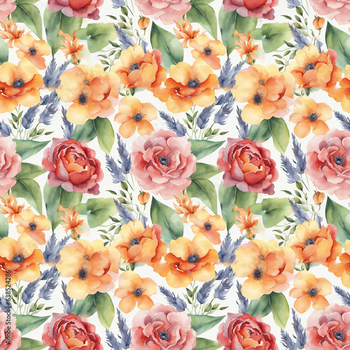 Floral shape watercolor seamless pattern.