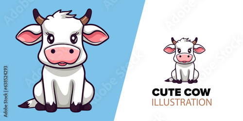 Cute cow sitting cartoon vector icon illustration: a charming blend of animal and nature elements, captured in an isolated flat cartoon style
