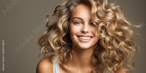 Stunning Blonde Woman with Curly Hair and Beautiful Smile