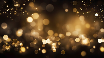 Golden bokeh, raining light, blurry lights, blurry background, gold confettis on a black background, yellow and orange, night lights, city lights, haze, depth of field, round bokeh, circle bokeh