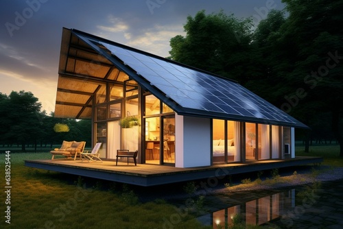 Rural abode powered by solar energy. Generative AI