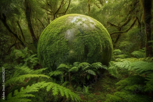 Lush globe covered in forests. Generative AI