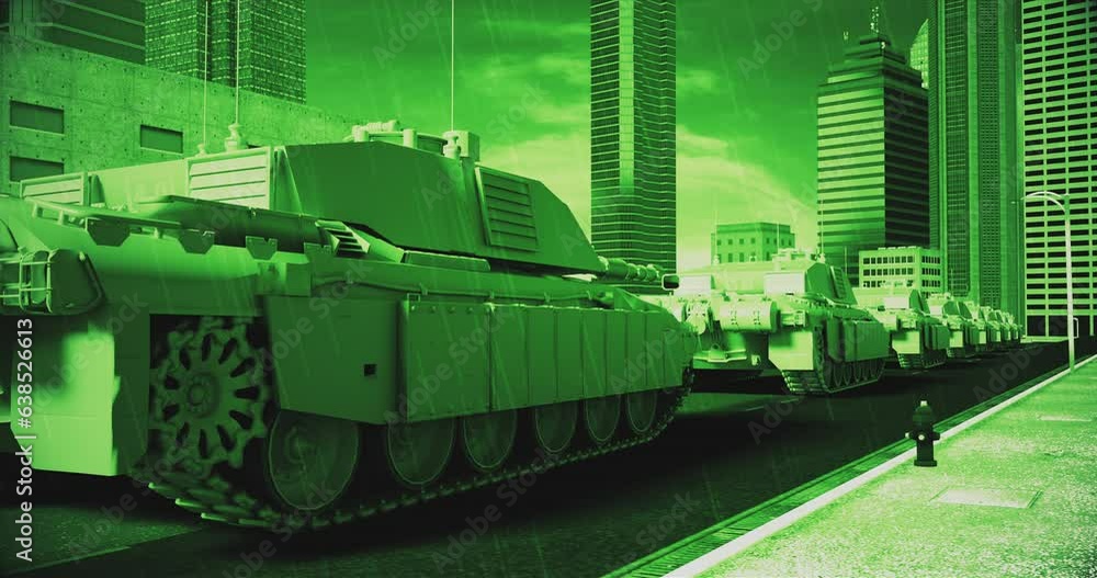 Tanks Clearing the Path Ahead. Tanks Slowly Moving Forward In The Rain