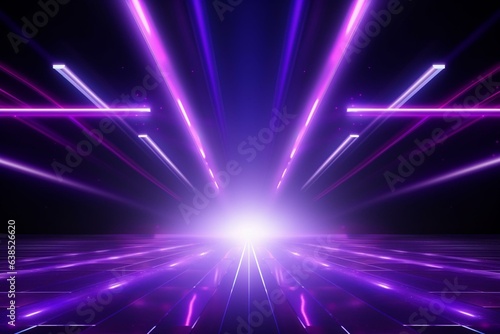 Purple abstract background with spotlights and neon glow lights. Generative AI