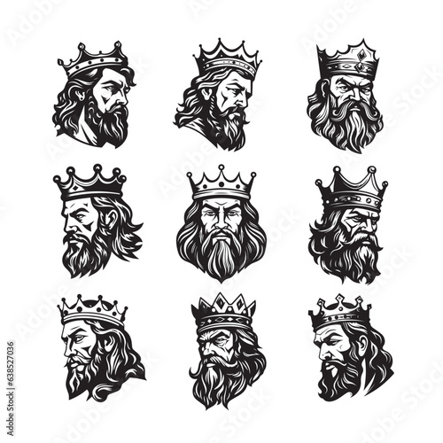 Regal Vector Portraits: Kings with Crowns and Beards
