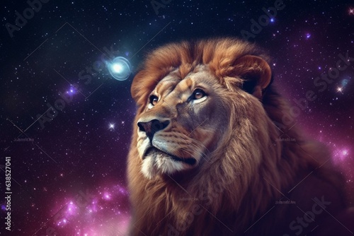 lion in a space of stars. Generative AI © Amaya