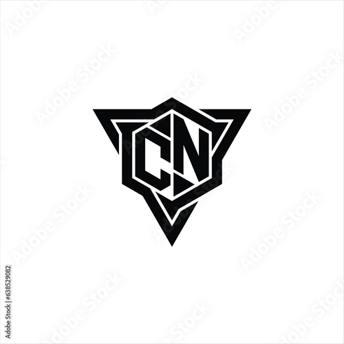 CN Logo monogram hexagon shape with triangle outline sharp slice style design template