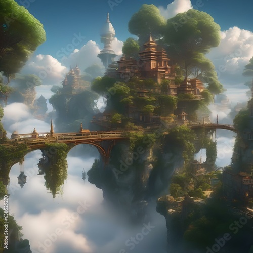 A floating city above the clouds, connected by intricate bridges and adorned with levitating gardens3 photo