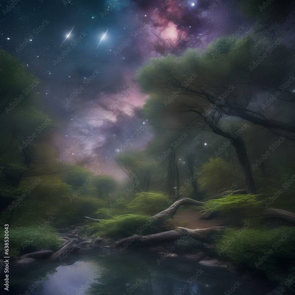 An enchanted forest where the trees are made of swirling galaxies and the leaves are constellations2