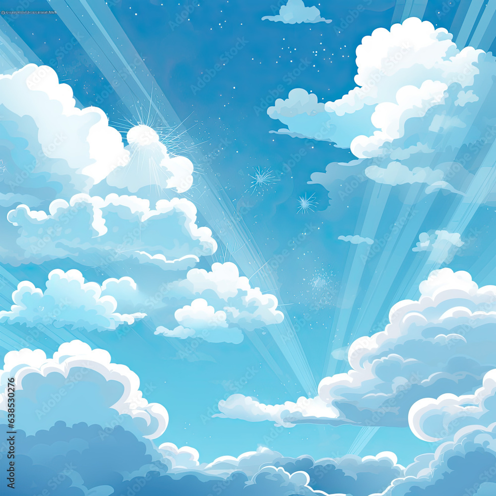 Vector dense white sun lighted clouds producing pouring rain against blue sky background Vector dense white sun lighted clouds producing pouring rain against blue sky background