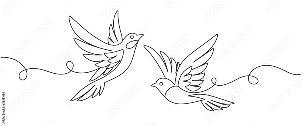 Fototapeta premium One continuous single line of two romantic loving bird