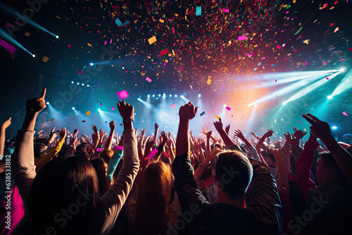 crowd cheering at a music festival and raising hands in the air