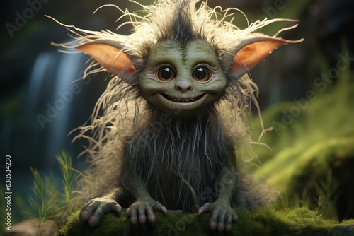 Hairy little creature resembling a mischievous troll or goblin. Generative AI