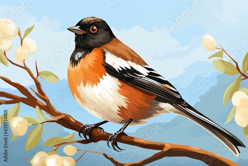 An adorable eastern towhee illustration made with modern tools. Generative AI photo