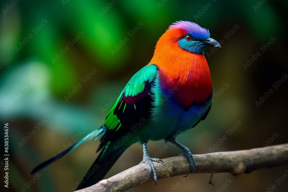 Beautiful bird exhibiting vivid and diverse colors. Generative AI