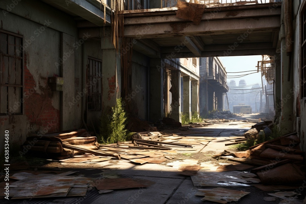 Emptiness in deserted building from The Last of Us game. Generative AI