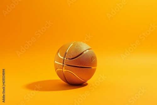 Golden basketball on yellow backdrop. Generative AI