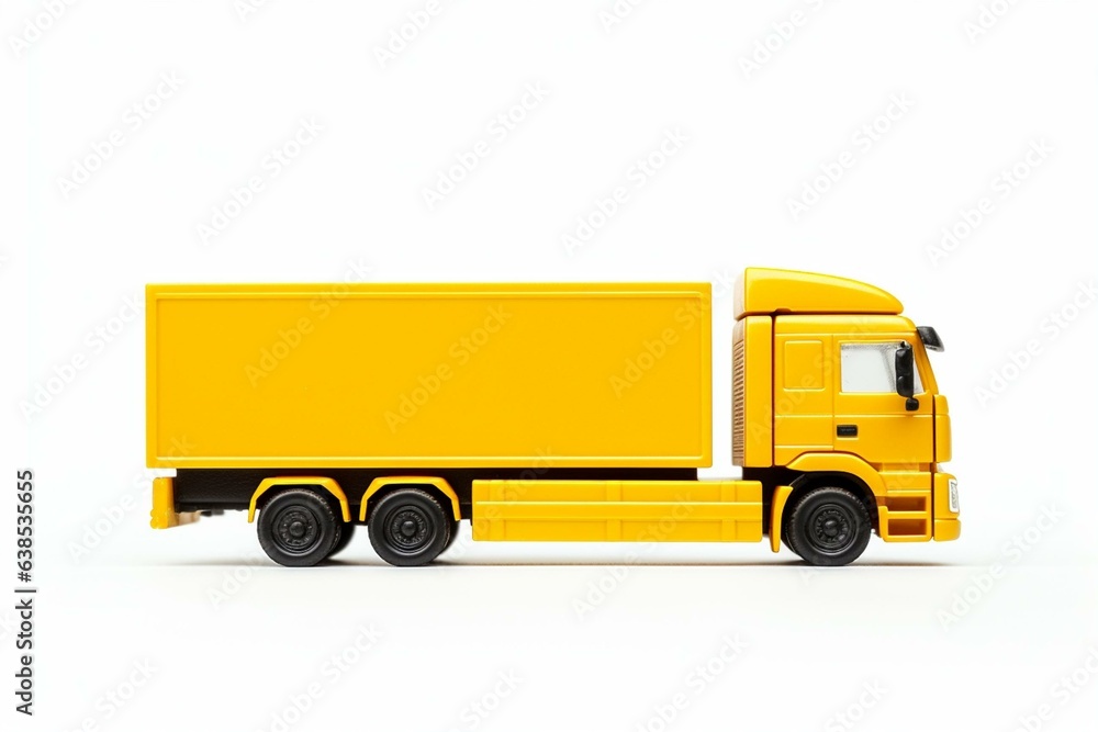 A lone yellow truck stands on a white background. Generative AI