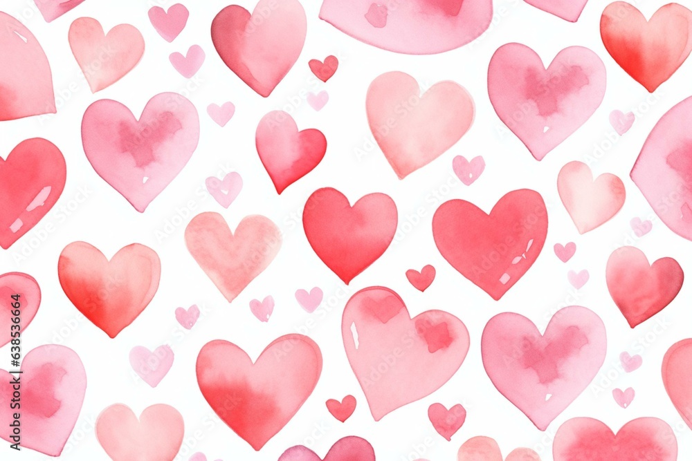 A beautiful pattern with cute pink watercolor hearts, perfect for Valentine's Day. Generative AI