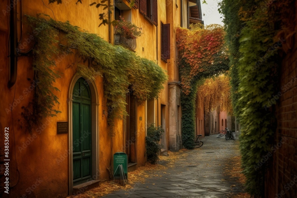 An enchanting street in Ferrara, Italy, the capital of its province. Generative AI