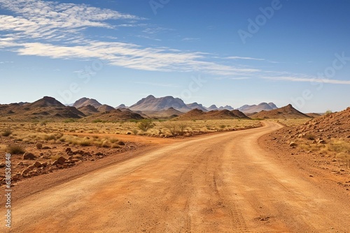 Namibian gravel road panoramic view in Africa. Generative AI