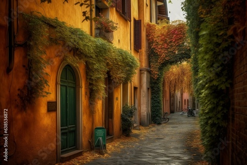 An enchanting street in Ferrara, Italy, the capital of its province. Generative AI © Astraea