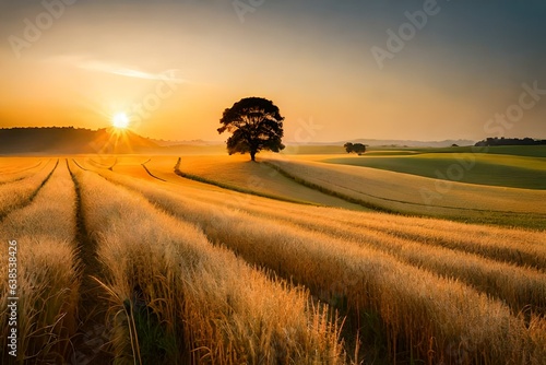 sunset over the wheat field generated by AI tool