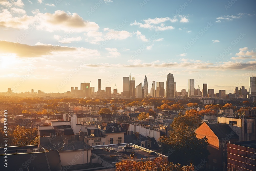 Obraz premium Golden Hour Reflections on Cityscape Skyline