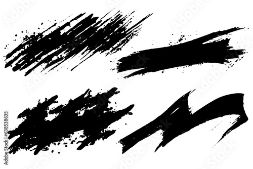 Paint brush. Black ink grunge brush strokes. Vector paintbrush set. Grunge design elements. Painted ink stripes.