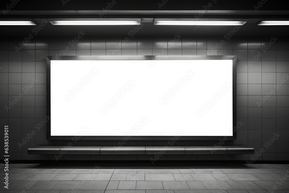 Subway Empty Billboard . copy space photojournalism. Generative AI