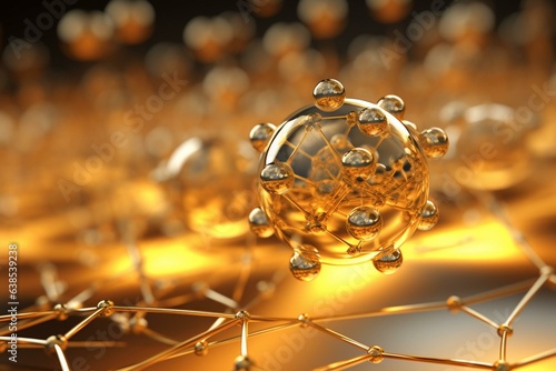 3D-rendered gold nanoparticles bind various molecules and form biosensors. Generative AI photo