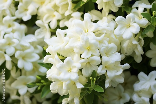 Close-up of fragrant jasmine flowers forming a beautiful background. Generative AI