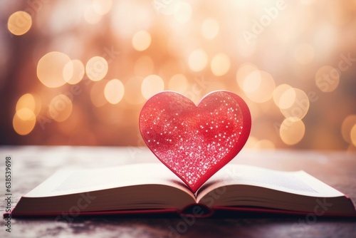 Heart-shaped paper book on a bokeh background, representing Valentine's Day and love. Generative AI