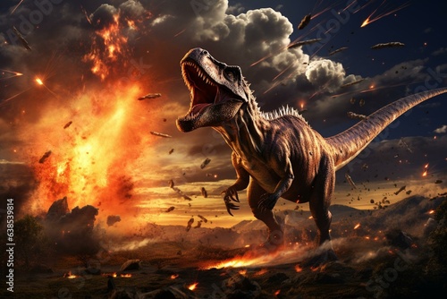 Asteroid impact witnessed by dinosaurs. Generative AI © Melisande